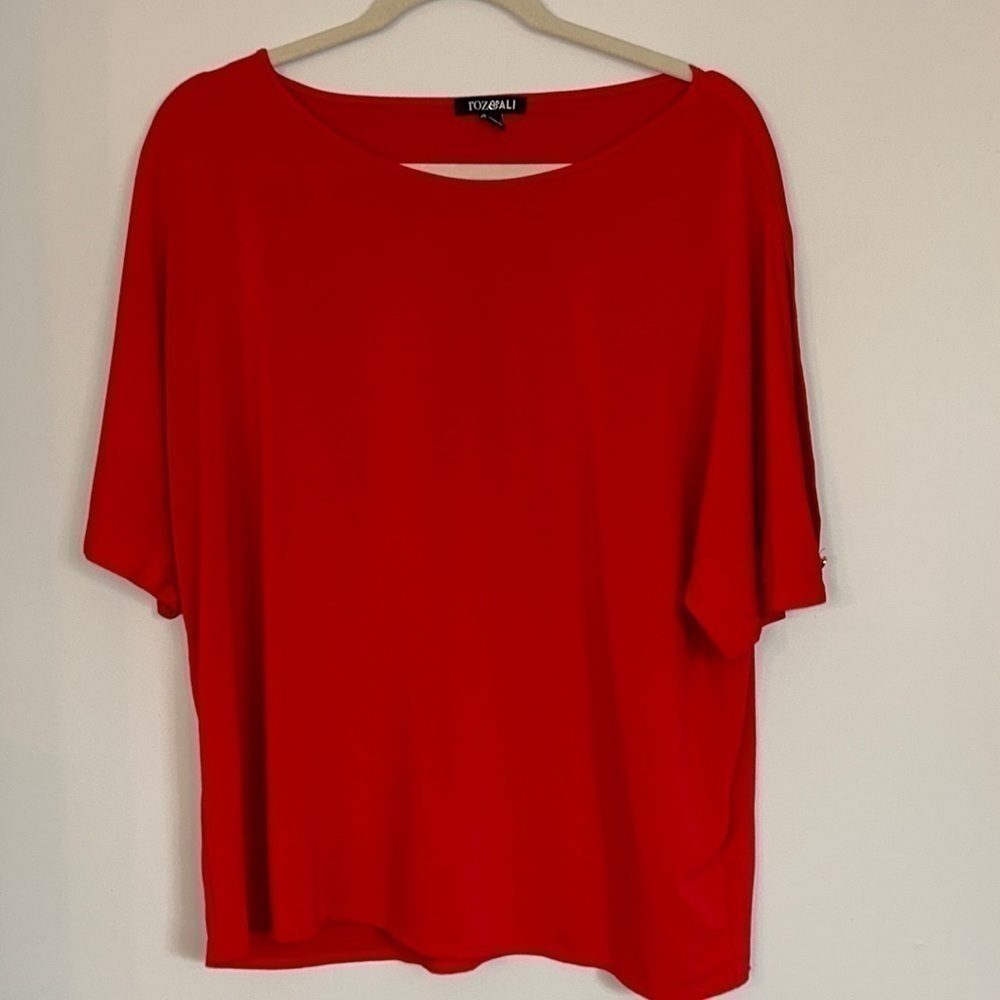 Roz & Ali Short Sleeve Top With Split Sleeve Accents Size XL